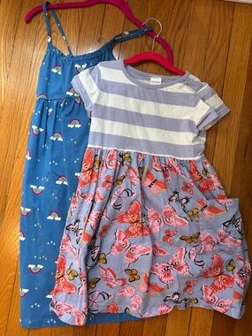 Lot of 2 Hanna Andersson dresses sizes 8 and 10 butterflies and rainbows